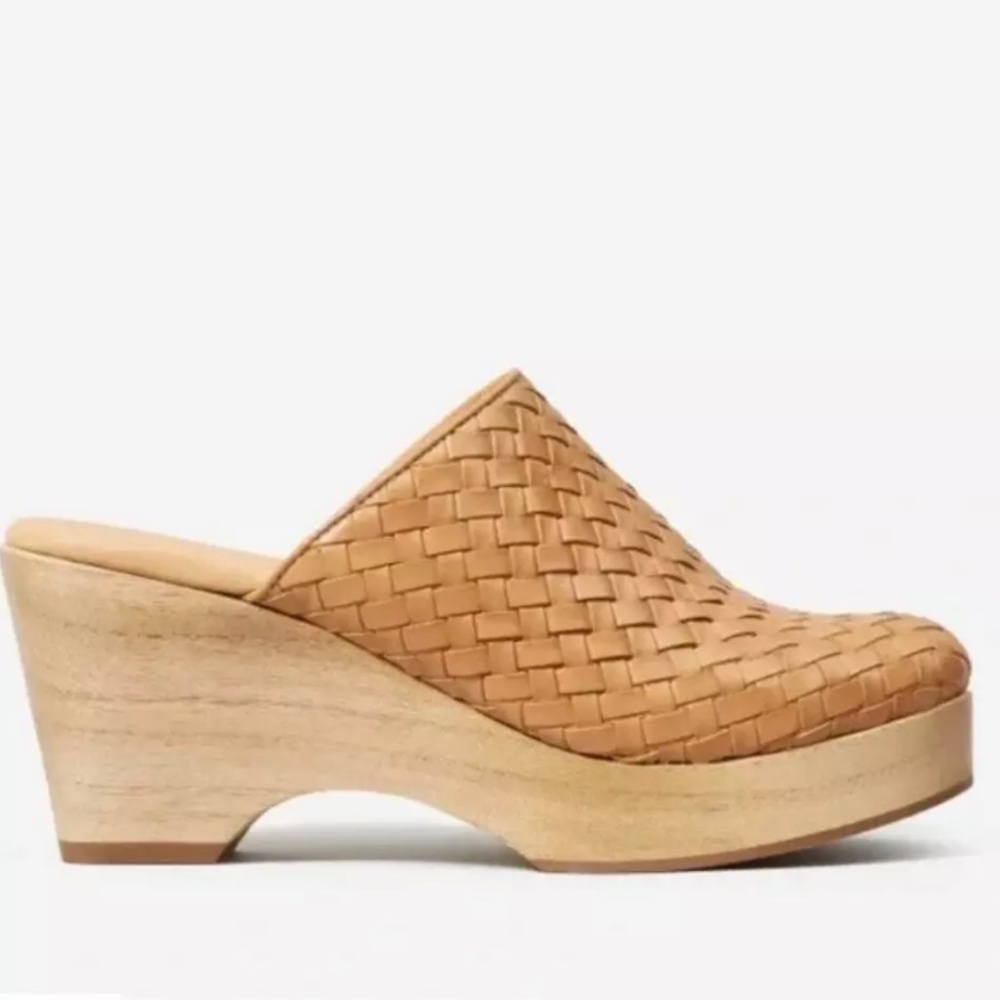 Everlane “The Clog” Woven Leather Platform Clog, Tan Neutral